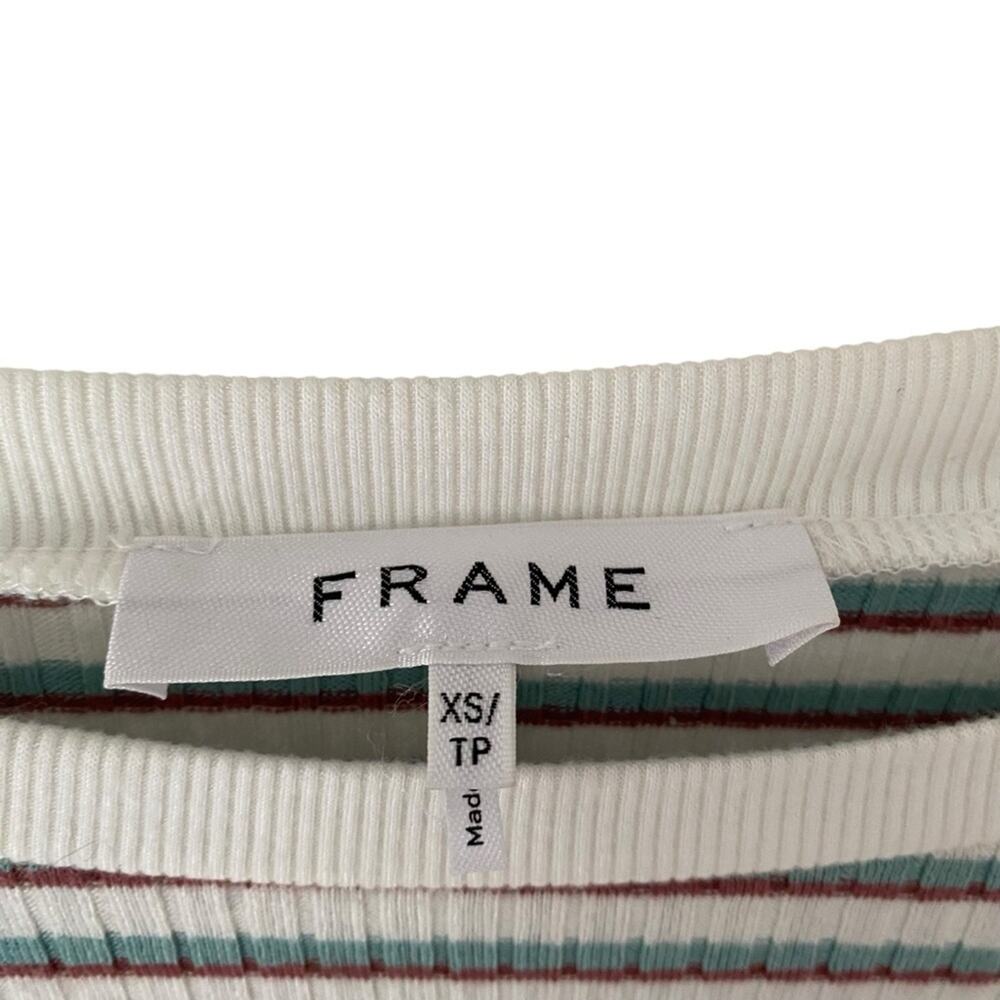 Frame Cropped Stripe Knit Top size XS White Brown Green - Picture 6 of 9